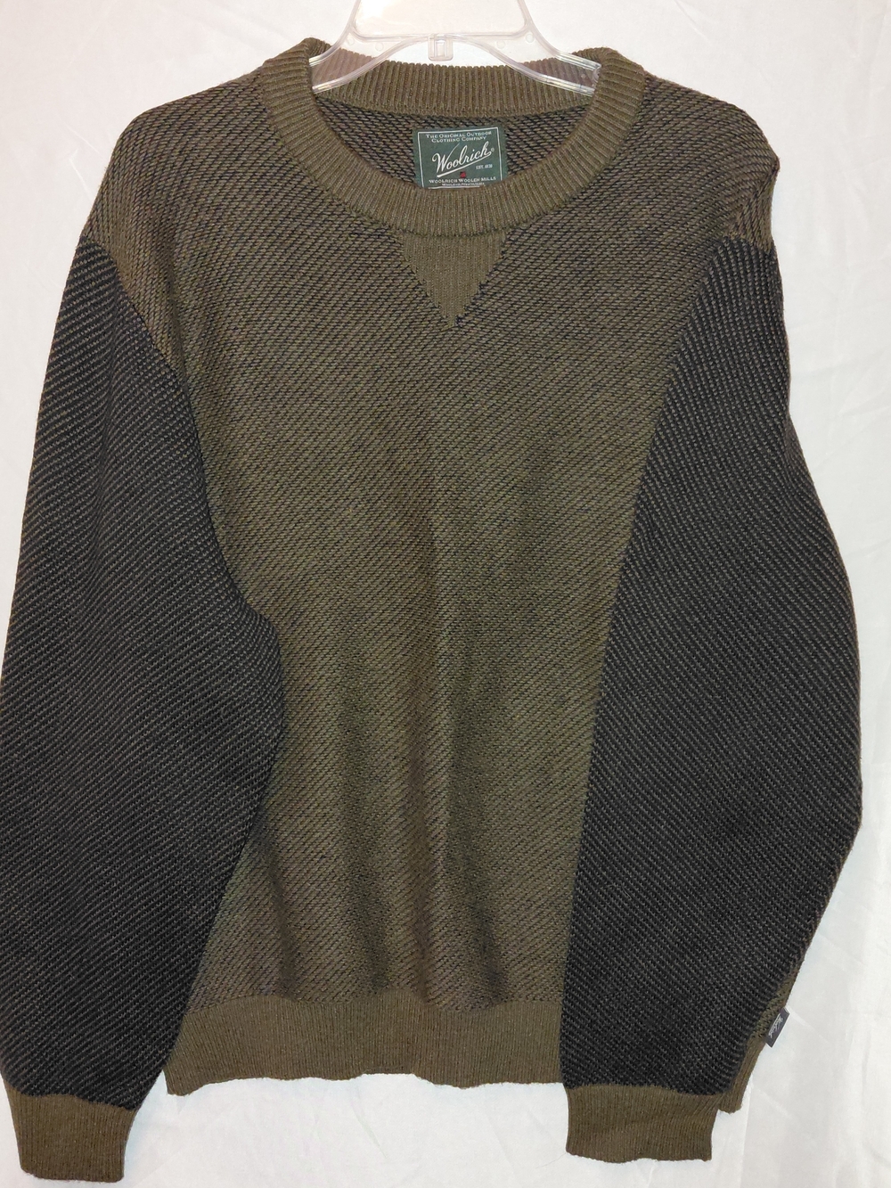 Woolrich Olive Green and Charcoal Colorblock Crewneck Sweater #2623